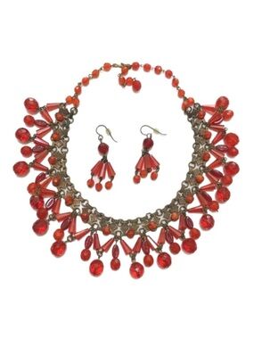 Orange/Red Fancy Necklace and Earrings
